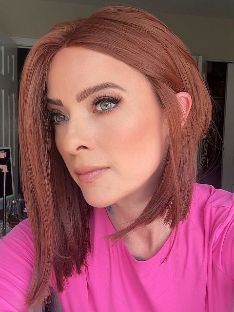 Dark Auburn Evenly Blended with Ruby Red classic chin length bob  synthetic wig glp033