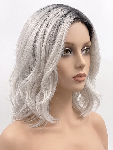 Glamvigor Hybrillia Blend Human Hair Ombre Silver White Wavy with side bangs  Lace Part Wig GLP047