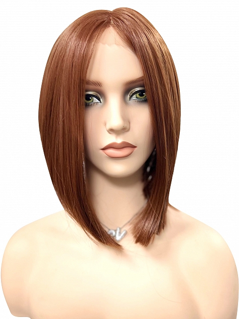 Dark Auburn Evenly Blended with Ruby Red classic chin length bob  synthetic wig glp033