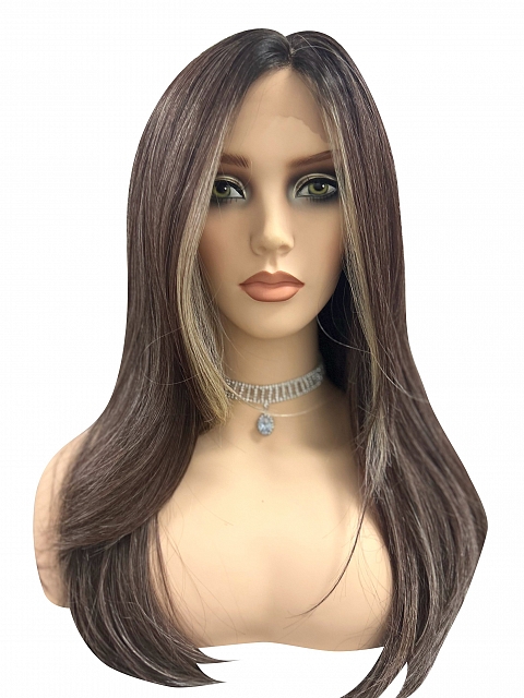 Beige Blonde and Auburn Blended with Medium Brown Roots  long layered glamorous synthetic Lace Part  wig glp042