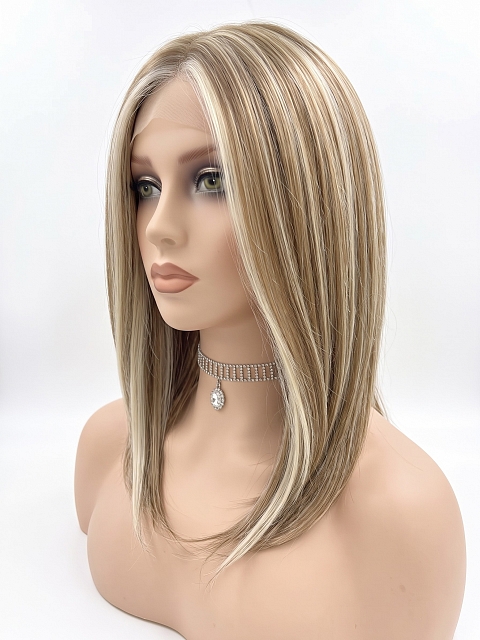 Glamvigor Hybrillia Blend Human Hair Light Ash Blonde Blended with Cool Platinum Blonde with side-sweeping  fringe wig glp035