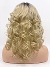 Glamvigor Hybrillia Blend Human Hair flirty Dark Blonde with Light & Golden Brown Roots mid-length layered waves  Lace Part  wig glp037