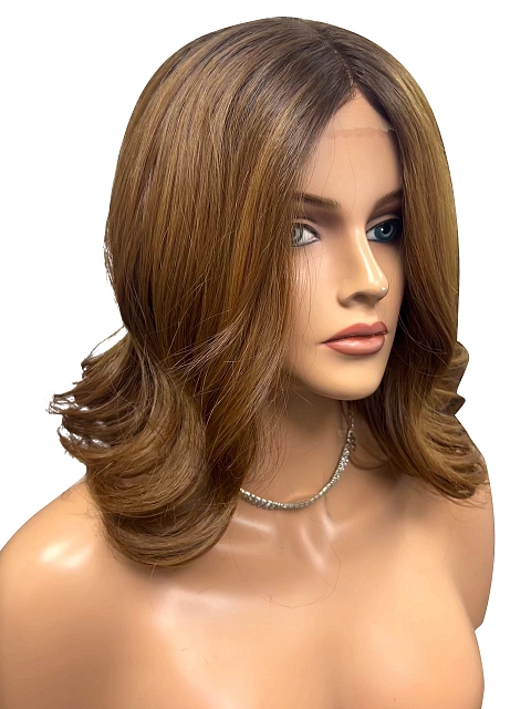 Fashion Ginger Blonde  with Dark Roots  Falling below the shoulders gentle waves Synthetic Lace Part Wig GLP019