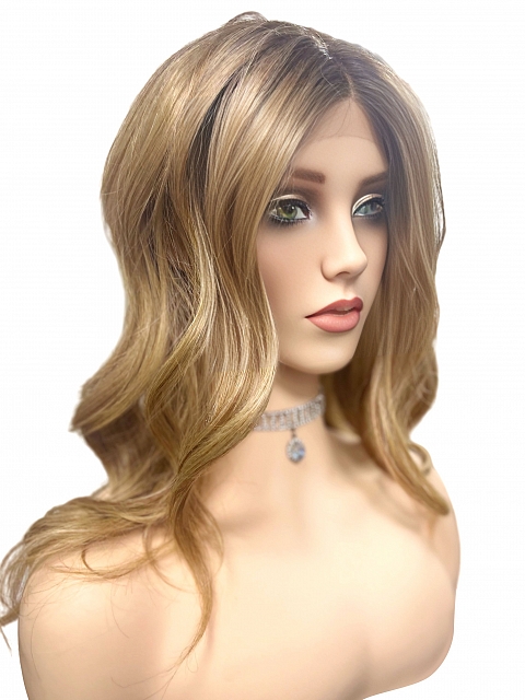 Blonde Blend with face-framing layers and soft wavy Synthetic Lace Part Wig GLP036