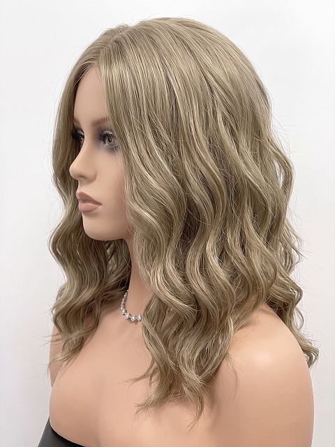 Glamvigor Hybrillia Blend Human Hair Natural Ash Brown wavy Lace Part Wig GLP010