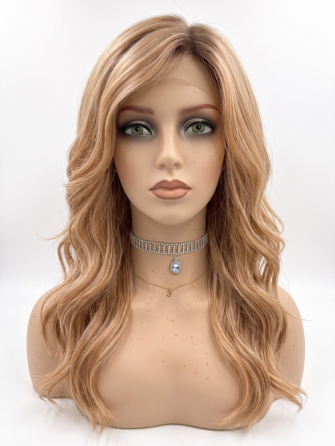 Glamvigor Hybrillia Blend Human Hair Blonde Blend with face-framing layers and soft wavy Lace Part Wig GLP036