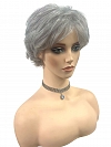 Glamvigor Hybrillia™ Blend Human Hair Light Gray with 20% Medium Brown Evenly Blended with Pure White short, barely waved layered  Wig (Basic Cap) GBC022