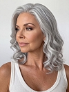 Glamvigor Hybrillia Blend Human Hair Silver grey layed wavy with side bangs Lace Part Wig GLP049