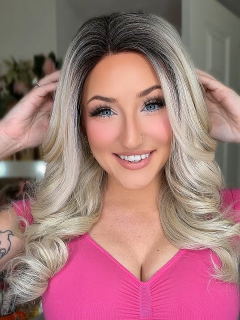 Glamvigor Hybrillia™ Blend Human Hair Perfect light  Blonde ombre  long, soft, undulating wavy  Lace Part Wig GLP051