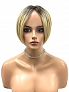 Brown Roots layered on top of Light Blonde short bob Synthetic Wig (Basic Cap) GBC008