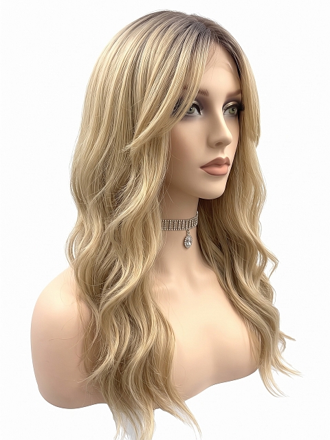 Glamvigor Hybrillia Blend Human Hair Blonde ombre long layered loose wavy Lace Part Wig GLP062