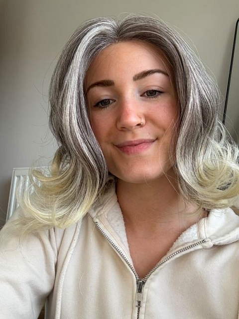 Pretty Auburn mixed  blonde Roots melting into light blonde ends Wavy Bob Synthetic Lace Part Wig GLP017