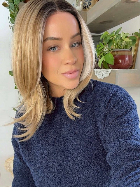 Glamvigor Hybrillia™ Blend Human Hair Honey blonde  with platinum blonde highlights strands in the front Straight Lace Part Wig GLP053