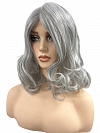 Silver grey layed wavy with side bangs  Synthetic Lace Part Wig GLP049