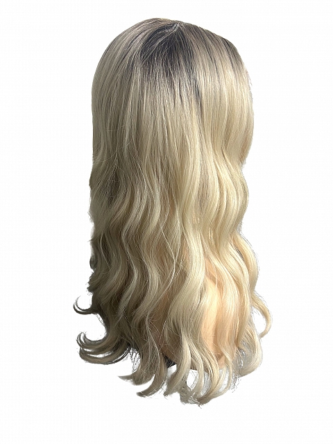 Glamvigor Hybrillia™ Blend Human Hair  Light Platinum Ombre Long Layered Wavy  Lace Part Wig GLP065