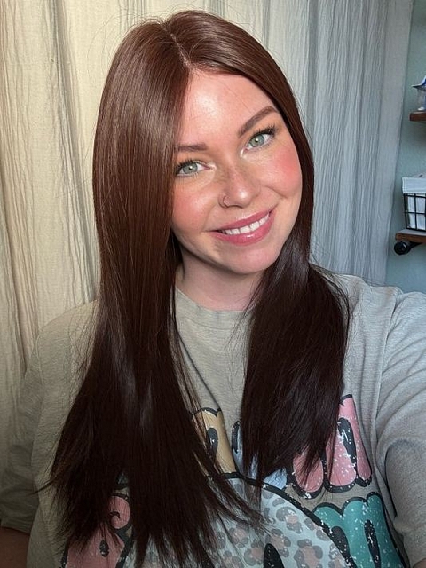 Stunning Medium Reddish Brown long layered  Synthetic Lace Part Wig GLP011