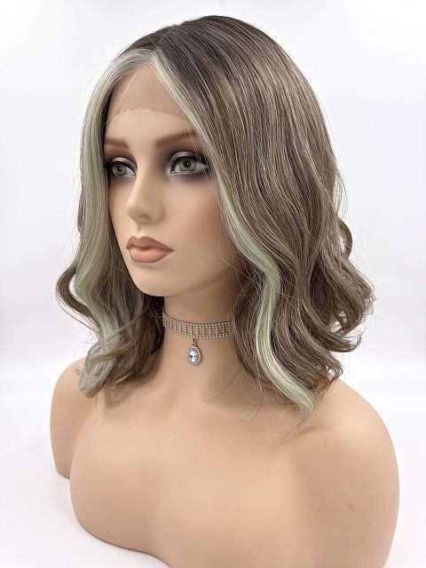 Glamvigor Hybrillia Blend Human Hair Perfectly balanced rooted blonde blends straight and wavy Bob Lace Part Wig GLP052