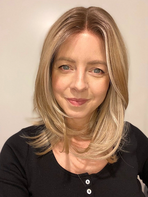 Glamvigor Hybrillia™ Blend Human Hair Honey blonde  with platinum blonde highlights strands in the front Straight Lace Part Wig GLP053