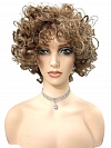 Warm brown Base with Subtle Light Honey Blonde Highlights Spiral-wavy layered bob  Synthetic Wig (Basic Cap) GBC014