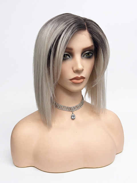  Glamvigor Hybrillia Blend Human Hair ICED BLONDE WITH Dark Roots Straight PRE-CUT Lace Part Wig GLP078