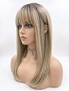 Glamvigor Hybrillia Blend Human Hair Elegantblonde ombre with FULL bangs long staright Lace  Wig GLP061