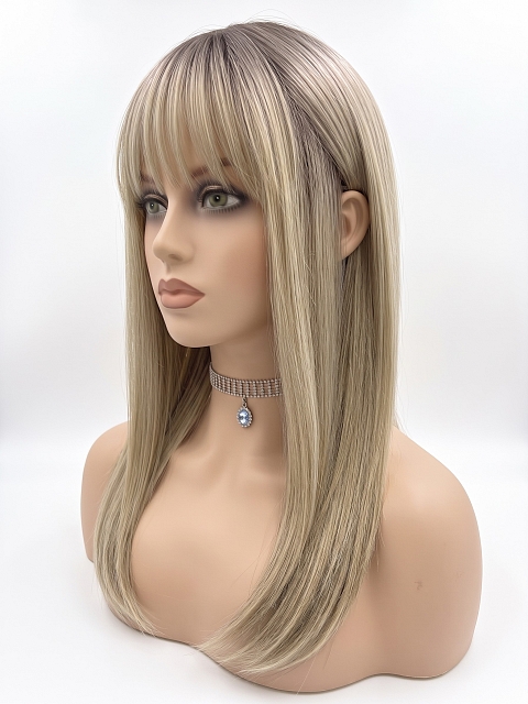 Glamvigor Hybrillia Blend Human Hair Elegantblonde ombre with FULL bangs long staright Lace  Wig GLP061