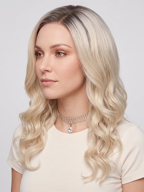 Glamvigor Hybrillia Blend Human Hair Perfect light  Blonde ombre  long, soft, undulating wavy  Lace Part Wig GLP051