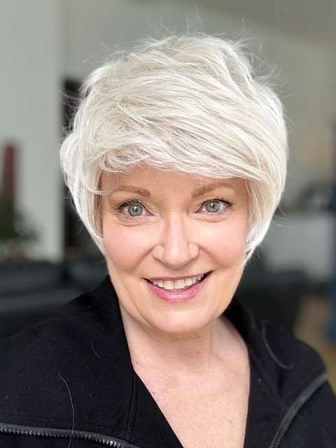 Glamvigor Hybrillia™ Blend Human Hair Cool Platinum Blonde with Almost White Highlights layered and voluminous short Wig (Basic Cap) GBC017