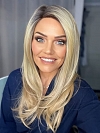 Trendy blonde ombre with gold highlights Straight  with side bangs Synthetic Lace Part Wig GLP008