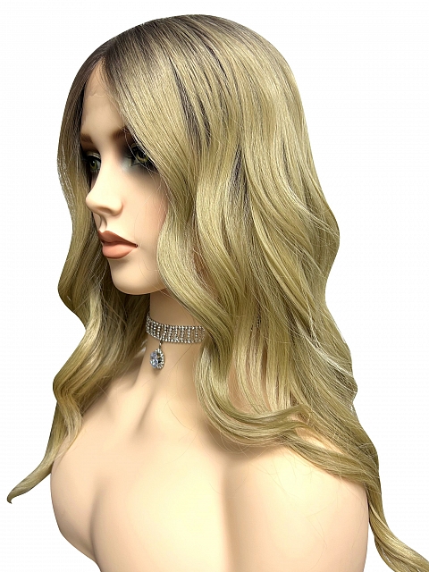 Exquisite Dark Honey Blond ombre long layered wavy Synthetic Lace Part Wig GLP021