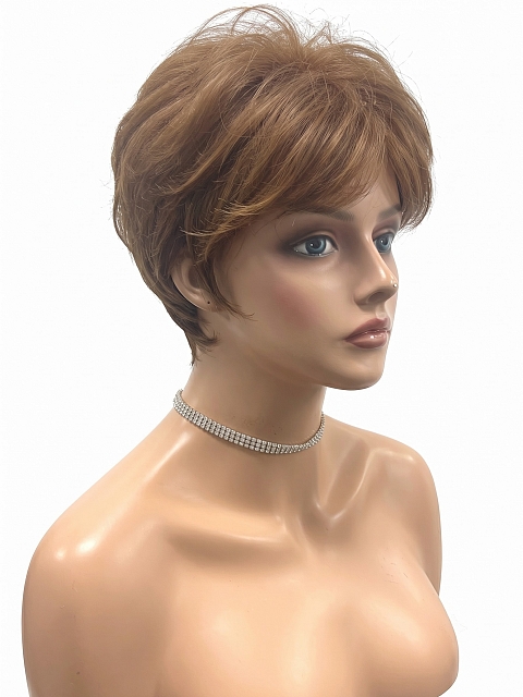 Glamvigor Hybrillia Blend Human Hair Cute Medium brown with Ginger Blonde Highlights Short Pixie Wig (Basic Cap) GBC001