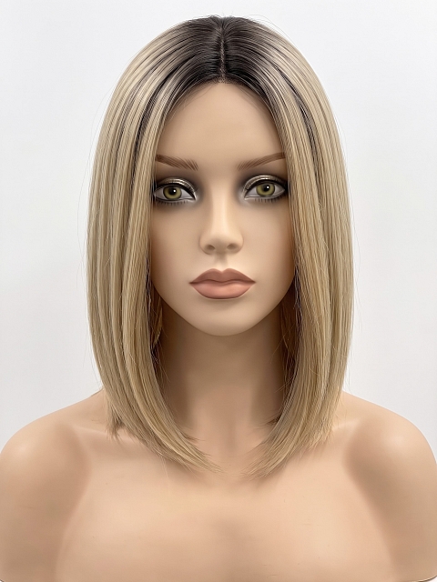 Glamvigor Hybrillia Blend Human Hair Chic Blonde Ombre Shoulder Length Straight Lace Part Wig GLP004