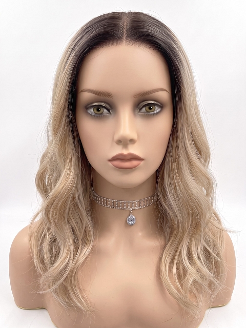 Glamvigor Hybrillia Blend Human Hair Warm Blonde with Dark Roots layered PRE-CUT Lace Part Wig GLP084