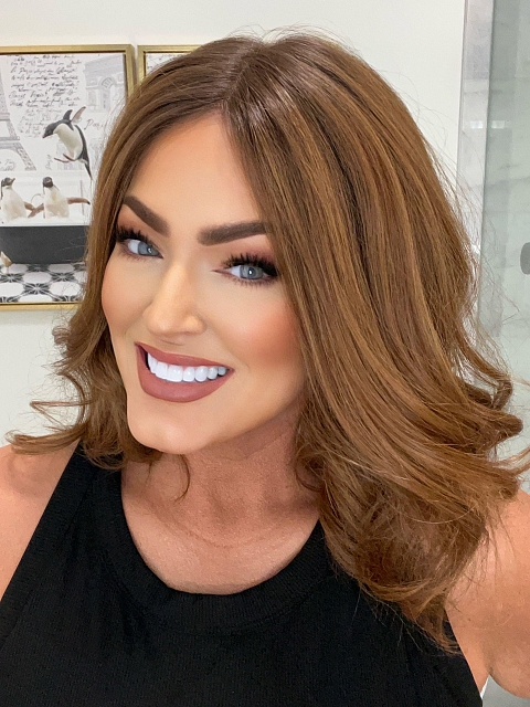 Fashion Ginger Blonde with Dark Roots Falling below the shoulders gentle wavy Synthetic Lace Part Wig GLP019