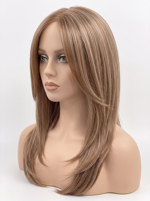 Glamvigor Hybrillia Blend Human Hair Auburn mixed Beige Blonde with side bangs PRE-CUT Lace Part Wig GLP072