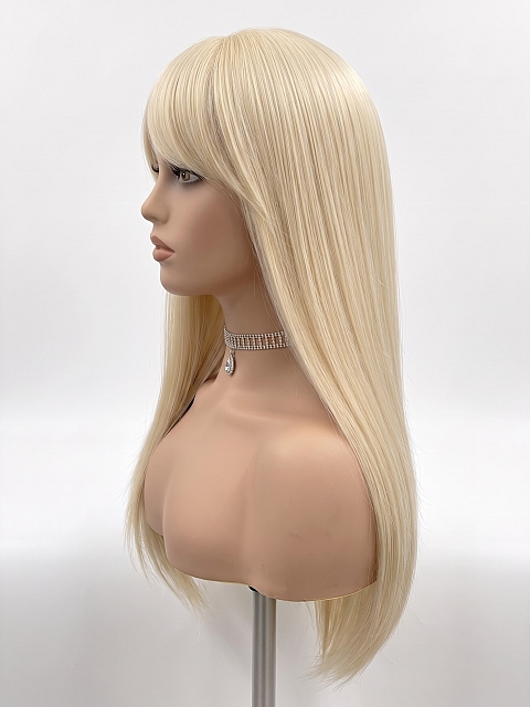 Glamvigor Hybrillia Blend Human Hair long warm blonde straight  with bangsLace Part Wig GLP086