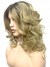 flirty Dark Blonde with Light Copper Blonde Highlights & Golden Brown Roots mid-length layered waves synthetic Lace Part  wig glp037