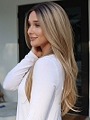 Glamvigor Hybrillia Blend Human Hair Dazzling Honey Blonde ombre lengthy textured layered fall to mid-back  Lace Part Wig GLP028