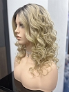 Glamvigor Hybrillia Blend Human Hair flirty Dark Blonde with Light & Golden Brown Roots mid-length layered waves  Lace Part  wig glp037