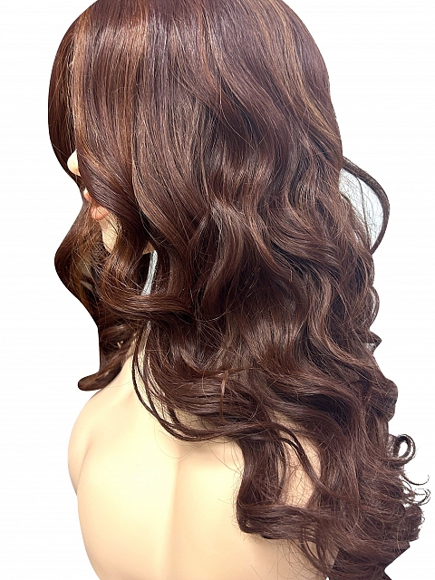 Vibrant  Medium Red and Auburn blend  loose waves   Synthetic Lace Part Wig GLP026