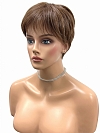 Glamvigor Hybrillia Blend Human Hair Classic Warm Brown Short Pixie with bangs Mono Top Wig GMT003
