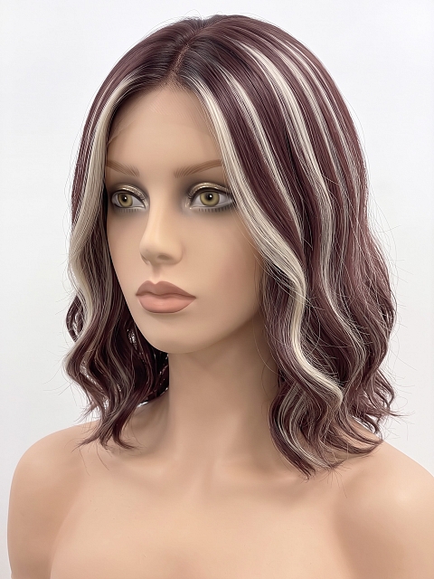 Glamvigor Hybrillia Blend Human Hair Trendy Auburn with  Cool Platinum Blonde Highlights wavy  Lace Part Wig GLP006