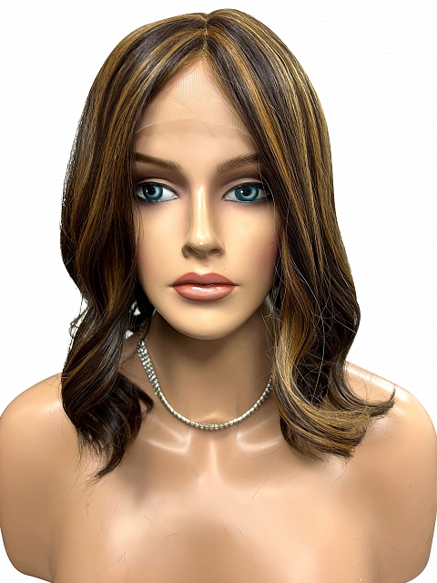Gorgeous Warm Medium Brown with Ginger Blonde  long wave bob  Synthetic Lace Part Wig GLP020