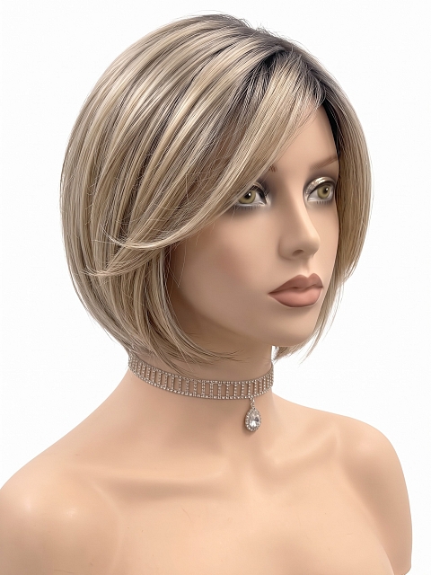 Hybrillia Blend Human Hair Beautiful Brown Roots Ombre Light Blonde short pixie bob Mono Top wig GMT004