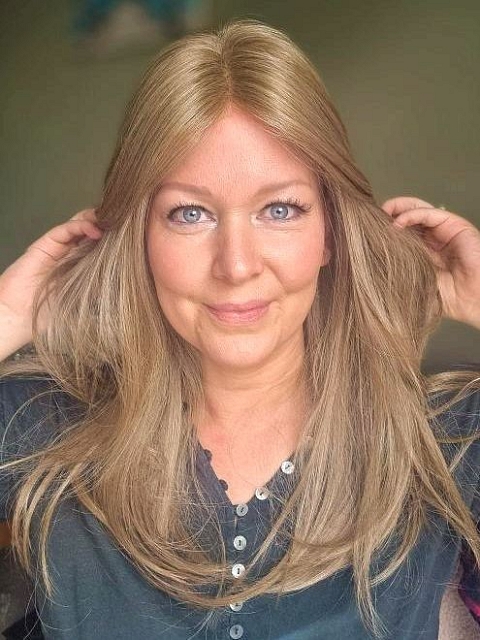 Natural Medium Ash Brown long layered  Synthetic Lace Part Wig GLP012