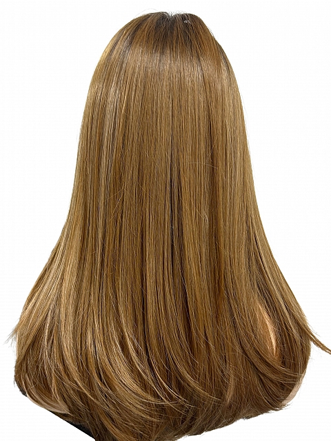 Light Red Brown Gold Blonde Highlights straight long layered   Synthetic Lace Part Wig GLP045