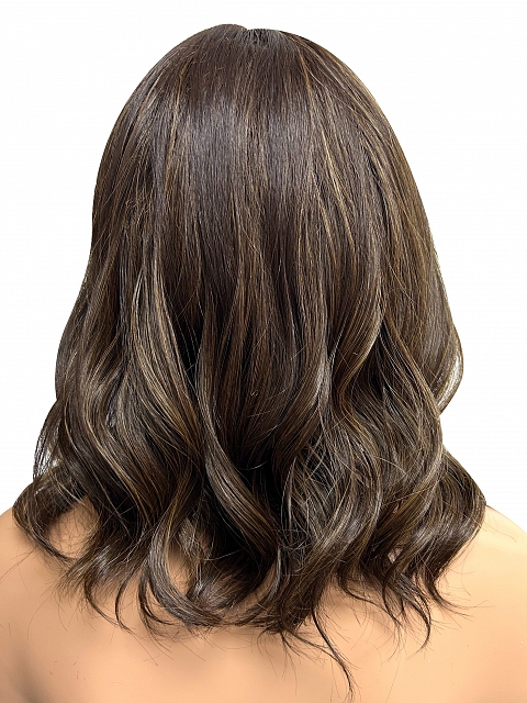 Gorgeous Warm Medium Brown with Ginger Blonde  long wave bob  Synthetic Lace Part Wig GLP020