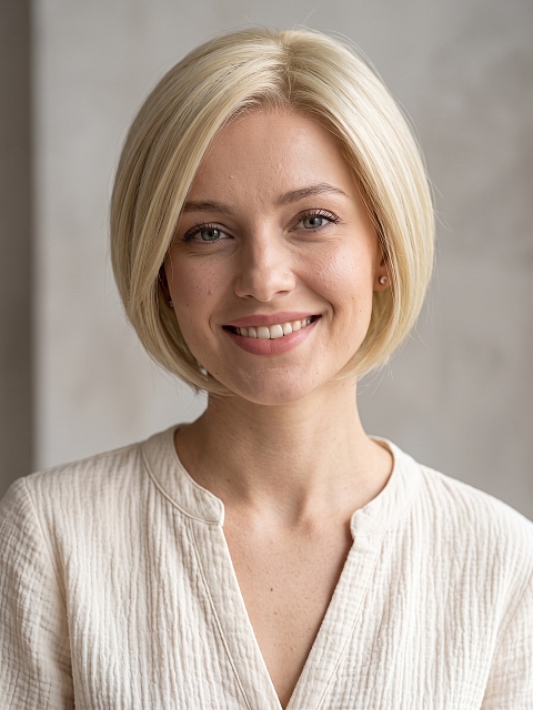 Glamvigor Hybrillia Blend Human HairPale Blonde with Slight Platinum Highlighting modern bob Wig (Basic Cap) GBC018