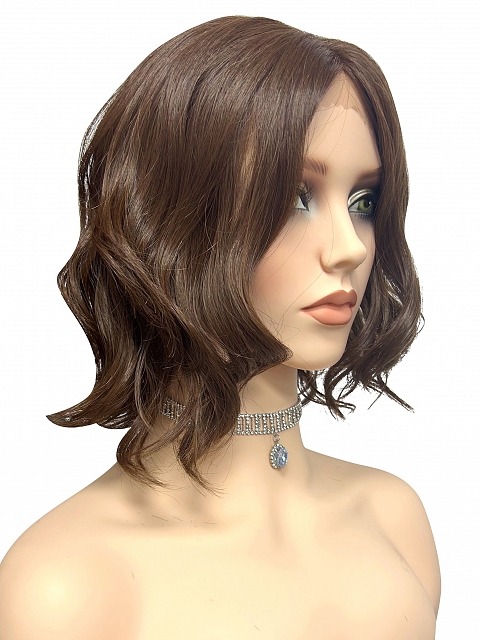 Avant-garde Warm Brown waved layered bob Synthetic Lace Part Wig GLP025