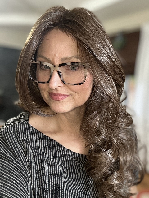 Warm Cinnamon Brown long layered loose beachy waves Synthetic Lace Part Wig GLP018
